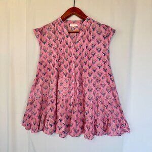 Marea Mackenzie Magenta Meadow Mother of Pearl Button Short Sleeve Mini Dress
